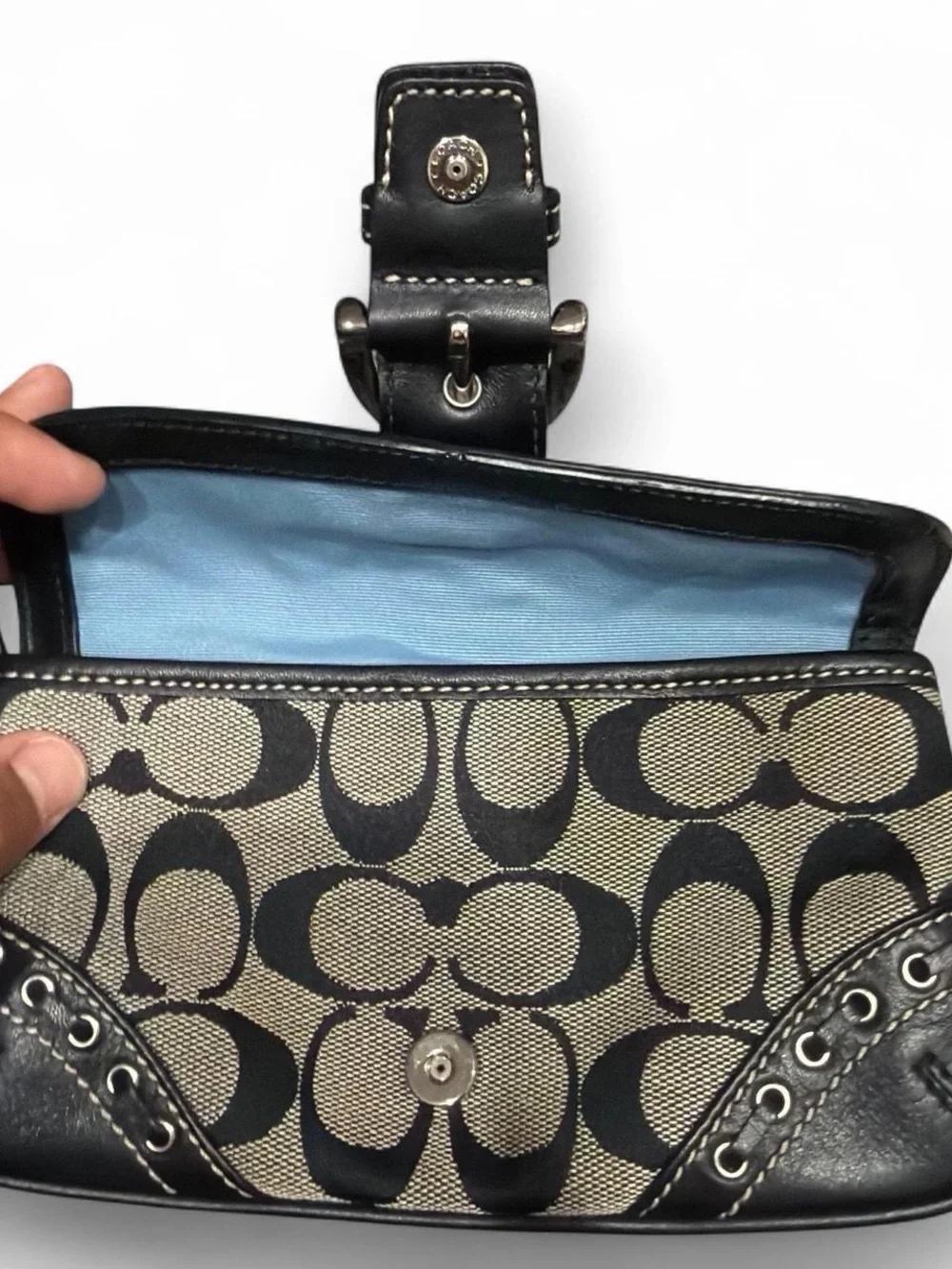 Coach Black and Gray Signature Buckle Wristlet